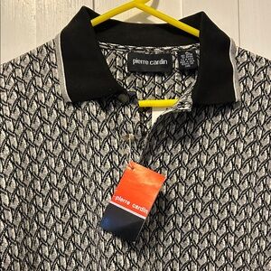 NOSWT VTG Pierre Cardin Knit Polo Sz M Black White Gray Rare Houndstooth Pattern